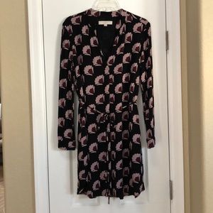 Loft Shirt Dress Black w pink and maroon fans